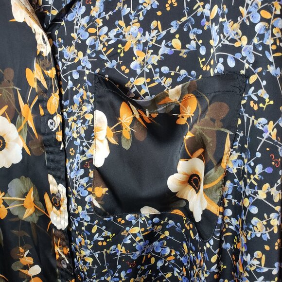 First Love Women's Sz 3x Oversized Mixed Media Print Satin Button Front Blouse - Picture 4 of 5